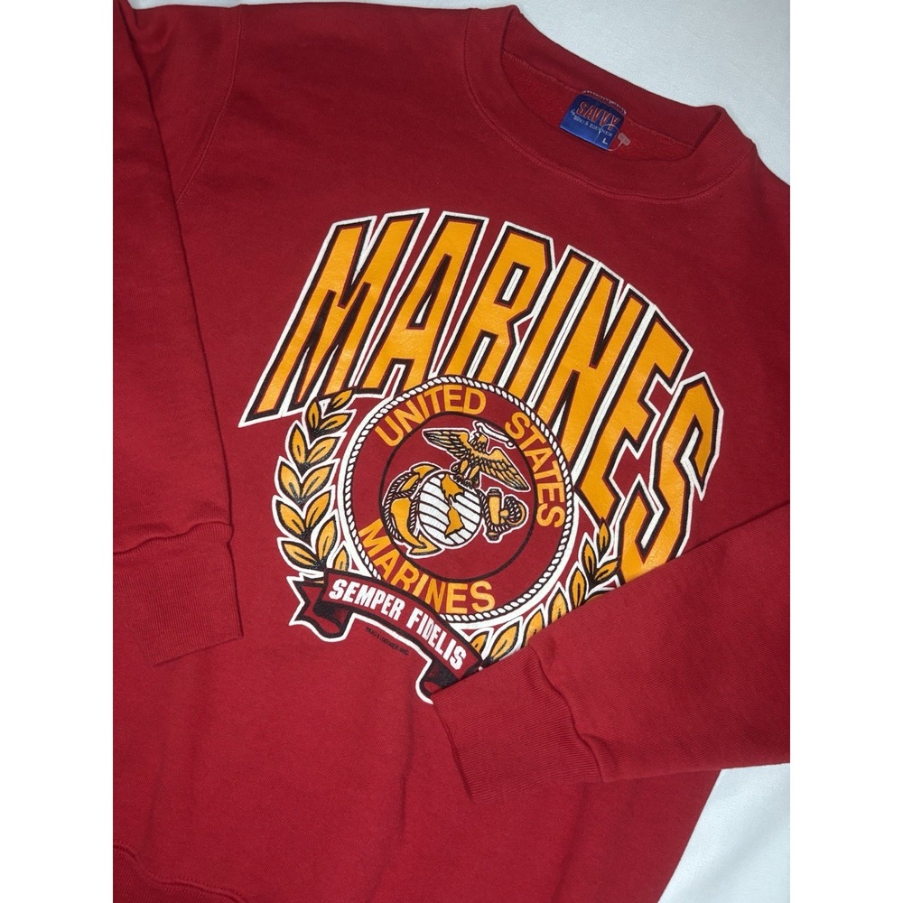 Vintage Marines Savvy Crewneck Sweatshirt Men's Large Red 90s Made in USA